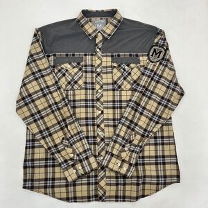 Most Official Seven Mens 3XL Button Up‎ Shirt Beige Brown Plaid Long Sleeve